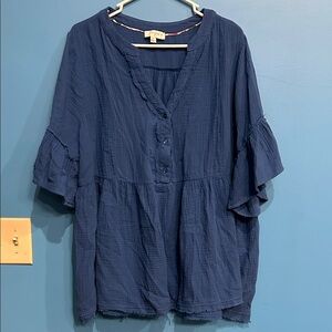 Umgee 1X Women’s Blue Ruffled Top